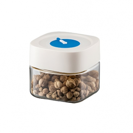 Ustensile de bucatarie - Borcan din Sticla de Inalta Calitate, Flippy, Capac Ermetic, Uz Casnic, Depozitarea Condimentelor sau a Alimentelor Umede si Uscate, 500 mL, 10x10x9 cm, Alb
