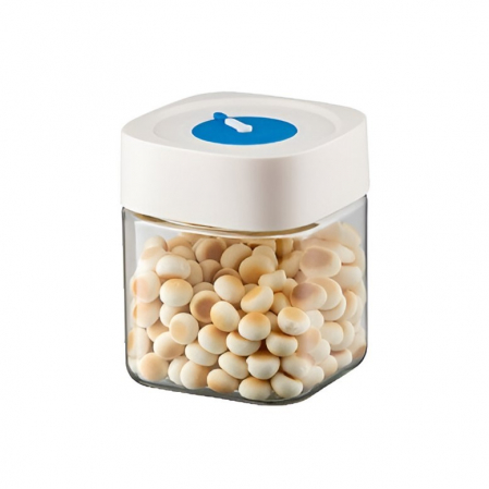 Pentru Casa si Camping - Borcan din Sticla de Inalta Calitate, Flippy, Capac Ermetic, Uz Casnic, Depozitarea Condimentelor sau a Alimentelor Umede si Uscate, 750 mL, 10x10x12.2 cm, Alb