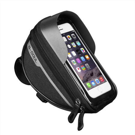 Biciclete, trotinete, triciclete - Borseta bicicleta impermeabila cu husa pentru telefon Flippy, montare pe ghidon, compatibila cu telefoane de pana la 16 cm, spatiu depozitare, 18.5x9.5 cm, negru
