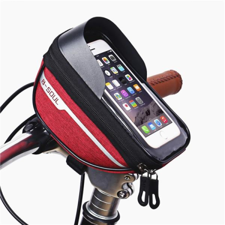 Borseta bicicleta impermeabila cu husa pentru telefon Flippy, montare pe ghidon, compatibila cu telefoane de pana la 16 cm, spatiu depozitare, 18.5x9.5 cm, rosu [3]