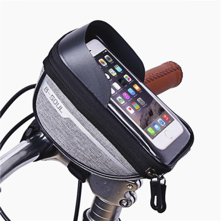 Borseta bicicleta impermeabila cu husa pentru telefon Flippy, montare pe ghidon, compatibila cu telefoane de pana la 16 cm, spatiu depozitare, 18.5x9.5 cm, gri [3]