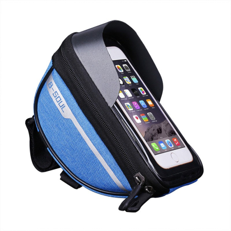 Biciclete, trotinete, triciclete - Borseta bicicleta impermeabila cu husa pentru telefon Flippy, montare pe ghidon, compatibila cu telefoane de pana la 16 cm, spatiu depozitare, 18.5x9.5 cm, albastru