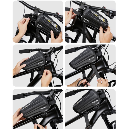 Borseta pentru bicicleta cu suport de telefon Flippy, capcitate 1L, 20.5x11.1x10.5 cm, cu spatiu de stocare, protectie waterproof, ecran tactil, fixare in 3 locuri, protectie lumina, orificiu casti, n [2]