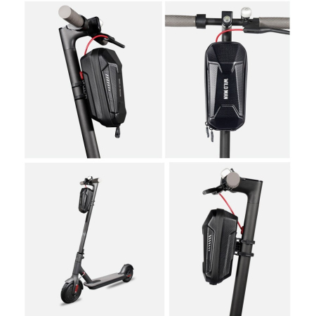 Borseta pentru bicicleta/trotineta Flippy, spatiu de depozitare, antisoc, waterproof, cu fermoar, 3L, material carbon si plastic dur, pentru trotineta electrica scuter, bicicleta, negru [7]