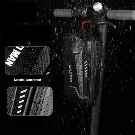 Borseta pentru bicicleta/trotineta Flippy, spatiu de depozitare, antisoc, waterproof, cu fermoar, 3L, material carbon si plastic dur, pentru trotineta electrica scuter, bicicleta, negru [3]