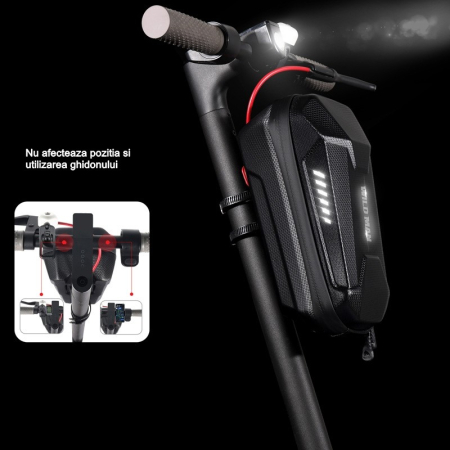 Borseta pentru bicicleta/trotineta Flippy, spatiu de depozitare, antisoc, waterproof, cu fermoar, 3L, material carbon si plastic dur, pentru trotineta electrica scuter, bicicleta, negru [4]