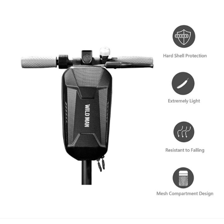 Borseta pentru bicicleta/trotineta Flippy, spatiu de depozitare, antisoc, waterproof, cu fermoar, 3L, material carbon si plastic dur, pentru trotineta electrica scuter, bicicleta, negru [9]