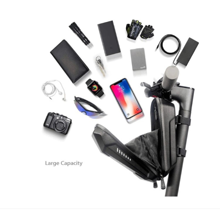 Borseta pentru bicicleta/trotineta Flippy, spatiu de depozitare, antisoc, waterproof, cu fermoar, 3L, material carbon si plastic dur, pentru trotineta electrica scuter, bicicleta, negru [10]