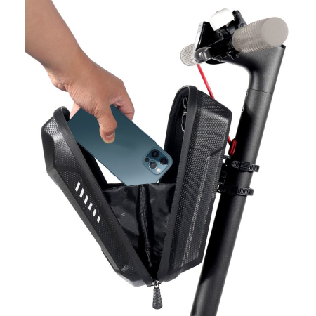 Borseta pentru bicicleta/trotineta Flippy, spatiu de depozitare, antisoc, waterproof, cu fermoar, 3L, material carbon si plastic dur, pentru trotineta electrica scuter, bicicleta, negru [1]