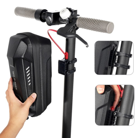 Borseta pentru bicicleta/trotineta Flippy, spatiu de depozitare, antisoc, waterproof, cu fermoar, 3L, material carbon si plastic dur, pentru trotineta electrica scuter, bicicleta, negru [2]
