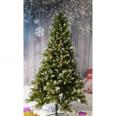 Brad Artificial bogat de Craciun, Flippy, 2.10 m inaltime, Verde, Pulverizat alb-tip zapada, Interior/ Exterior, 1266 ramuri [2]