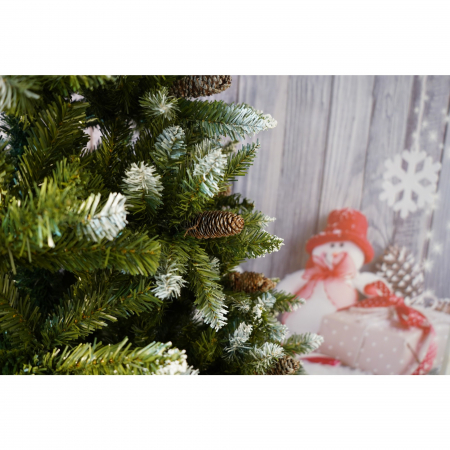Lichidare Brad Artificial bogat de Craciun, Flippy, 2.10 m inaltime, Verde, Pulverizat alb-tip zapada, Interior/ Exterior, 1266 ramuri [4]