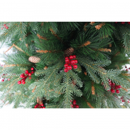 Brad Artificial de Craciun Bogat, Decorat cu Conuri Pin Rosii, pentru Interior/Exterior, Inaltime 120 cm, Flippy, Verde, suport metalic inclus [2]