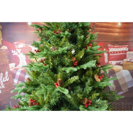 Brad Artificial de Craciun Bogat, Flippy, 1.80 m inaltime, 774 ramuri, Premium, Verde, Decorat cu 56 conuri pin rosii, Interior/ Exterior [4]