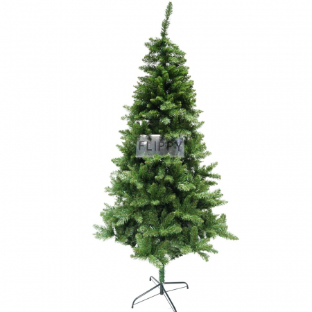 Decoratiuni, ornamente si articole Craciun - Brad artificial de Craciun, clasic, pentru interior/exterior, inaltime 150 cm, diametru 88 cm, 437 ramuri, Flippy, verde, suport metalic inclus
