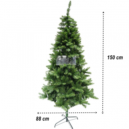 Brad artificial de Craciun, clasic, pentru interior/exterior, inaltime 150 cm, diametru 88 cm, 437 ramuri, Flippy, verde, suport metalic inclus [5]