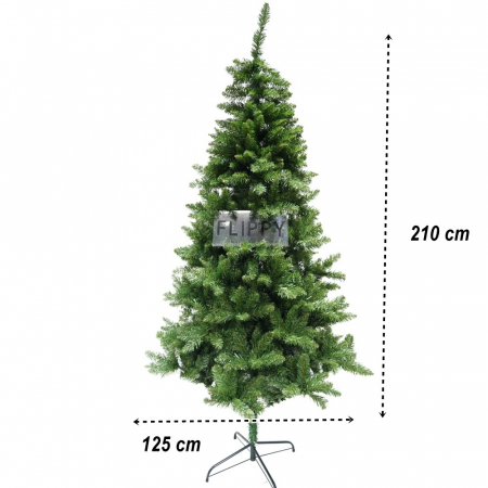 Brad artificial de Craciun, clasic, pentru interior/exterior, inaltime 210 cm, diametru 125 cm, 957 ramuri, Flippy, verde, suport metalic inclus [5]