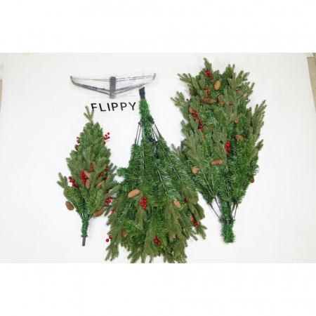 Brad artificial de Craciun, decorat cu conuri pin rosii, inaltime 210 cm, diametru 137 cm, 1172 ramuri, Flippy, verde, suport metalic inclus [1]