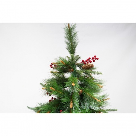 Brad artificial de Craciun, decorat cu conuri pin rosii, pentru interior/exterior, inaltime 150 cm, diametru 104 cm, 323 ramuri, Flippy, verde, suport metalic inclus [2]