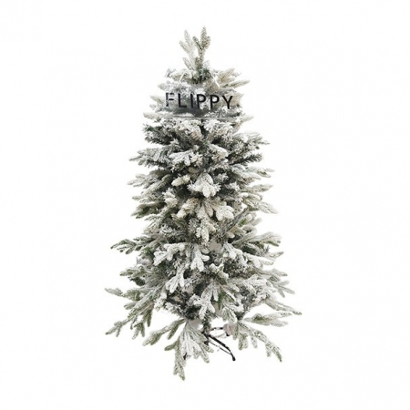 Decoratiuni, ornamente si articole Craciun - Brad Artificial de Craciun, Flippy, 1.5 m inaltime, Verde, Pulverizat complet alb-tip zapada, Interior/ Exterior, Ramuri bogate