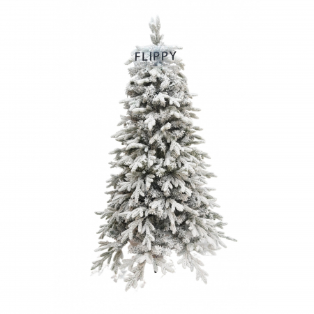 Brazi de Craciun - Lichidare Brad Artificial de Craciun, Flippy, 1.8 m inaltime, Verde, Pulverizat complet alb-tip zapada, Interior/ Exterior, Bogat 512 ramuri