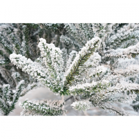 Brad Artificial de Craciun, Flippy, 2.10 m inaltime, Verde, Pulverizat alb-tip zapada, Diametru inferior 130 cm, Interior/ Exterior [12]
