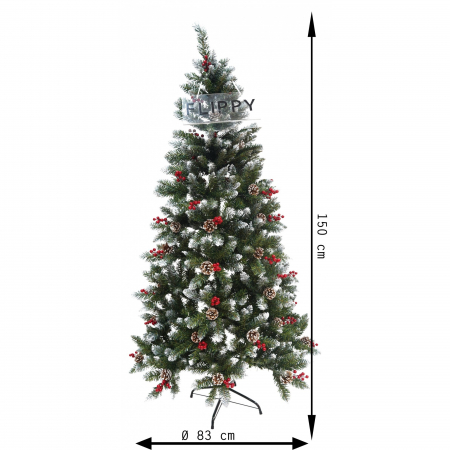 Brad Artificial de Craciun, Flippy, Sectionat pentru Perete/ Colt, 1.50 m inaltime, Verde, Decorat, Diametru Inferior 83 cm, Interior/ Exterior [5]