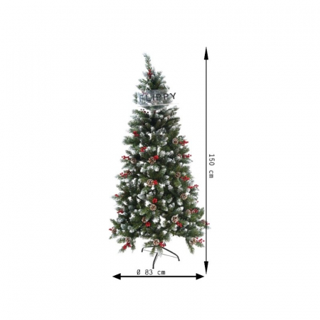 Brad Artificial de Craciun, Flippy, Sectionat pentru Perete/ Colt, 1.50 m inaltime, Verde, Decorat, Diametru Inferior 83 cm, Interior/ Exterior [15]