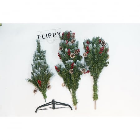 Brad Artificial de Craciun, Flippy, Sectionat pentru Perete/ Colt, 1.80 m inaltime, Verde, Decorat, Diametru Inferior 95 cm, Interior/ Exterior [11]