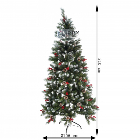 Brad Artificial de Craciun, Flippy, Sectionat pentru Perete/ Colt, 2.10 m inaltime, Verde, Decorat, Diametru Inferior 106 cm, Interior/ Exterior [5]