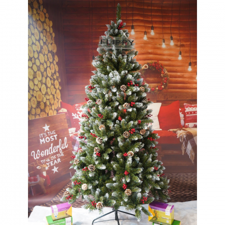 Brad Artificial de Craciun, Flippy, Sectionat pentru Perete/ Colt, 2.10 m inaltime, Verde, Decorat, Diametru Inferior 106 cm, Interior/ Exterior [1]