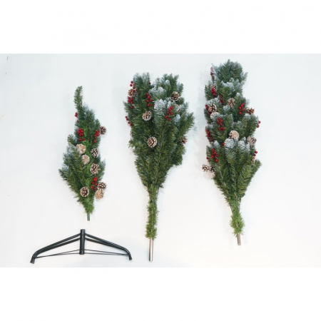 Brad Artificial de Craciun, Flippy, Sectionat pentru Perete/ Colt, 2.10 m inaltime, Verde, Decorat, Diametru Inferior 106 cm, Interior/ Exterior [22]