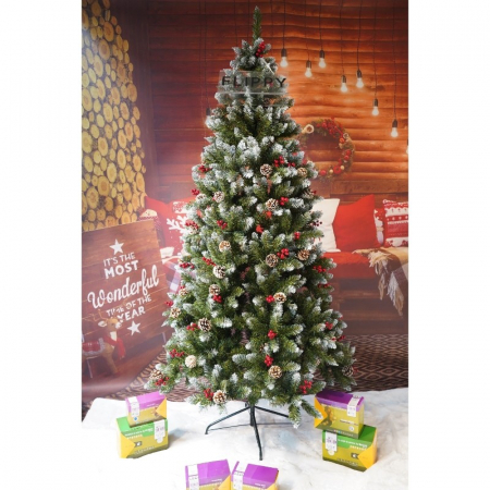 Brad Artificial de Craciun, Flippy, Sectionat pentru Perete/ Colt, 2.10 m inaltime, Verde, Decorat, Diametru Inferior 106 cm, Interior/ Exterior [19]