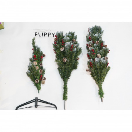 Brad Artificial de Craciun, Flippy, Sectionat pentru Perete/ Colt, 2.10 m inaltime, Verde, Decorat, Diametru Inferior 106 cm, Interior/ Exterior [2]