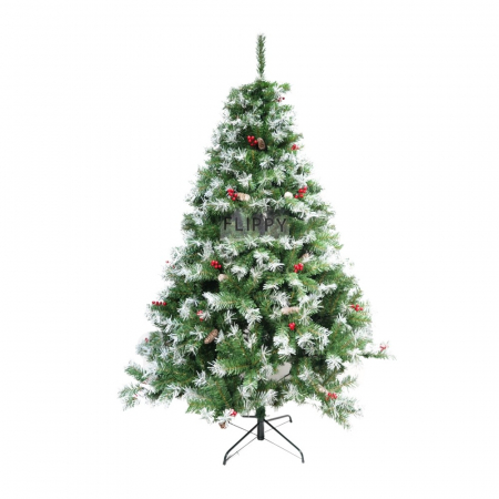 Decoratiuni, ornamente si articole Craciun - Brad artificial de Craciun nins, decorat cu conuri pin, pentru interior/exterior, inaltime 210 cm, diametru 147 cm, 1150 ramuri, Flippy, verde, suport metalic inclus