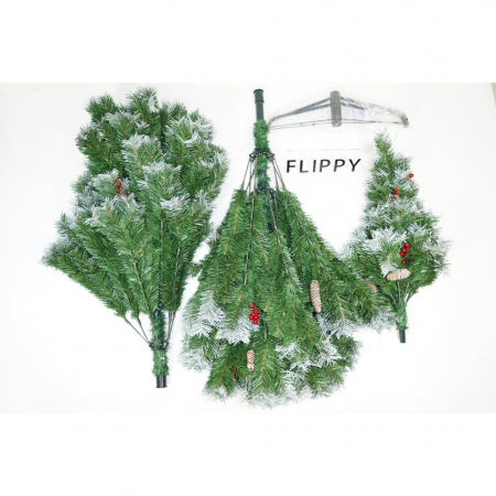 Brad artificial de Craciun nins, decorat cu conuri pin, pentru interior/exterior, inaltime 210 cm, diametru 147 cm, 1150 ramuri, Flippy, verde, suport metalic inclus [1]