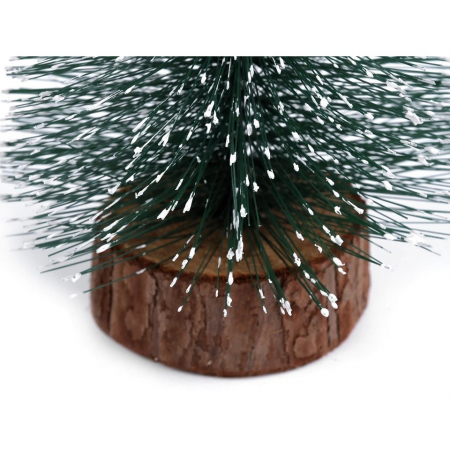 Brad artificial de craciun, ornament pentru masa, pe suport lemn, 10 cm inaltime, Verde inzapezit [5]