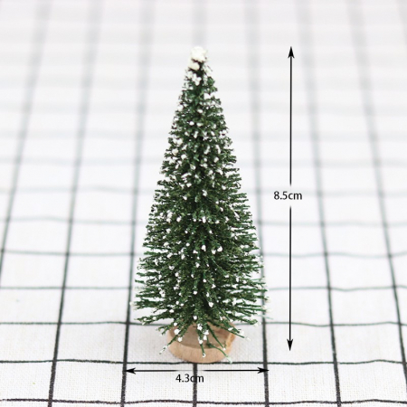 Brad artificial de craciun, ornament pentru masa, pe suport lemn, 15 cm inaltime, Verde inzapezit [4]