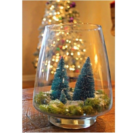 Brad artificial de craciun, ornament pentru masa, pe suport lemn, 20 cm inaltime, Verde inzapezit [3]