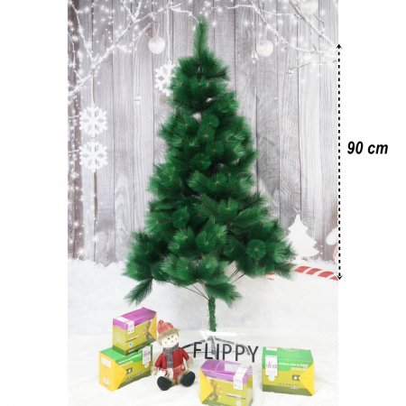 Decoratiuni, ornamente si articole Craciun - Brad artificial de Craciun tip pin, clasic, pentru interior/exterior, inaltime 90 cm, Flippy, verde, suport de plastic inclus