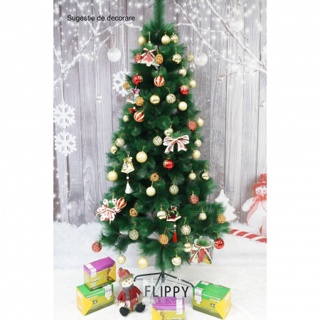 Brad artificial de Craciun tip pin, inaltime 150 cm, diametru 85 cm, 160 ramuri cu ace 3D 12 cm, Flippy, verde, suport metalic inclus [3]