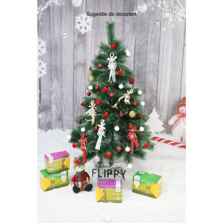 Brad artificial de Craciun tip pin inzapezit, inaltime 150 cm, diametru 85 cm, 160 ramuri cu ace 3D 12 cm, Flippy, verde cu varfuri ninse, suport metalic inclus [2]