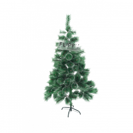 Decoratiuni, ornamente si articole Craciun - Brad artificial de Craciun tip pin inzapezit, inaltime 150 cm, diametru 85 cm, 160 ramuri cu ace 3D 12 cm, Flippy, verde cu varfuri ninse, suport metalic inclus
