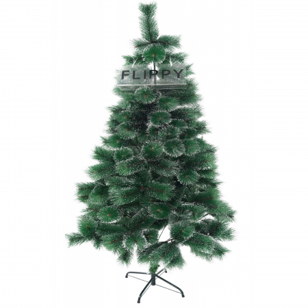 Decoratiuni, ornamente si articole Craciun - Brad artificial de Craciun tip pin inzapezit, inaltime 180 cm, diametru 105 cm, 260 ramuri cu ace 3D 12 cm, Flippy, verde cu varfuri ninse, suport metalic inclus