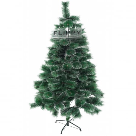 Decoratiuni, ornamente si articole Craciun - Brad artificial de Craciun tip pin inzapezit, inaltime 210 cm, diametru 115 cm, 350 ramuri cu ace 3D 12 cm, Flippy, verde cu varfuri ninse, suport metalic inclus