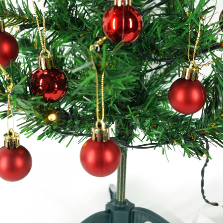 Brad Artificial Impodobit, 60 cm, suport plastic cu instalatie luminoasa 20 LED alb cald + 20 globuri rosii incluse, Flippy [4]
