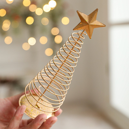 Brad de Craciun Ornament, Flippy, Decoratiune Brad micut din Metal, inaltime 19.5 x 6.5 x6.5 cm, Ornament de Craciun, Auriu [2]