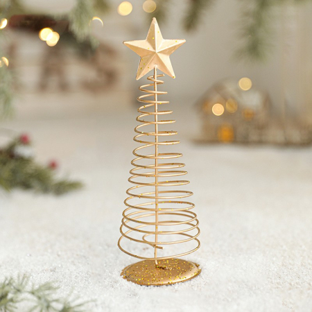Sub 99 Lei - Brad de Craciun Ornament, Flippy, Decoratiune Brad micut din Metal, inaltime 19.5 x 6.5 x6.5 cm, Ornament de Craciun, Auriu