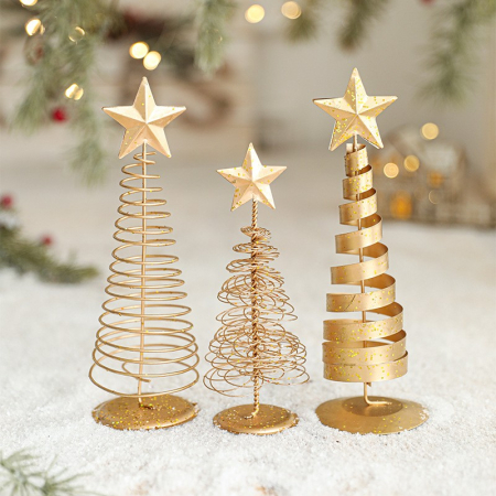 Brad de Craciun Ornament, Flippy, Decoratiune Brad micut din Metal, inaltime 20 x 6.5 x6.5 cm, Ornament de Craciun, Auriu [3]