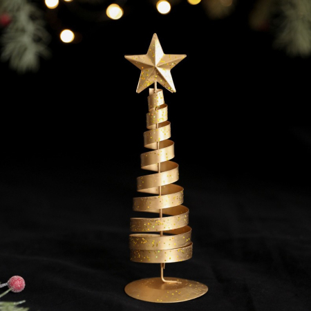 Brad de Craciun Ornament, Flippy, Decoratiune Brad micut din Metal, inaltime 20 x 6.5 x6.5 cm, Ornament de Craciun, Auriu [2]